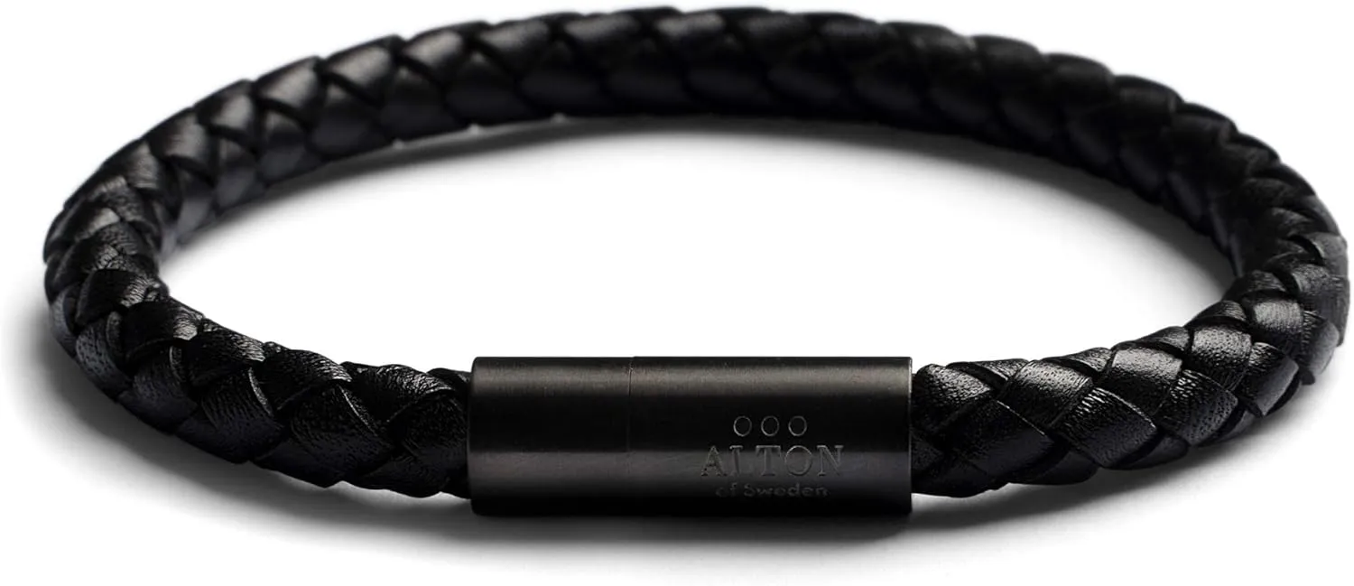 | Premium Leather Bracelet for Men | Bracelet in Genuine Black Braided Calf Leather | Strong Magnetic Clasp | Exclusive Jewelry Gift Box | Handcrafted