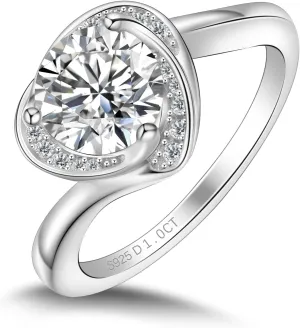 1 CT 2CT Moissanite Enagaement Ring for Women, White Gold Plated 925 Sterling Silver Moissanite Rings, Promise Rings Wedding Band Rings for Women Size 5-10