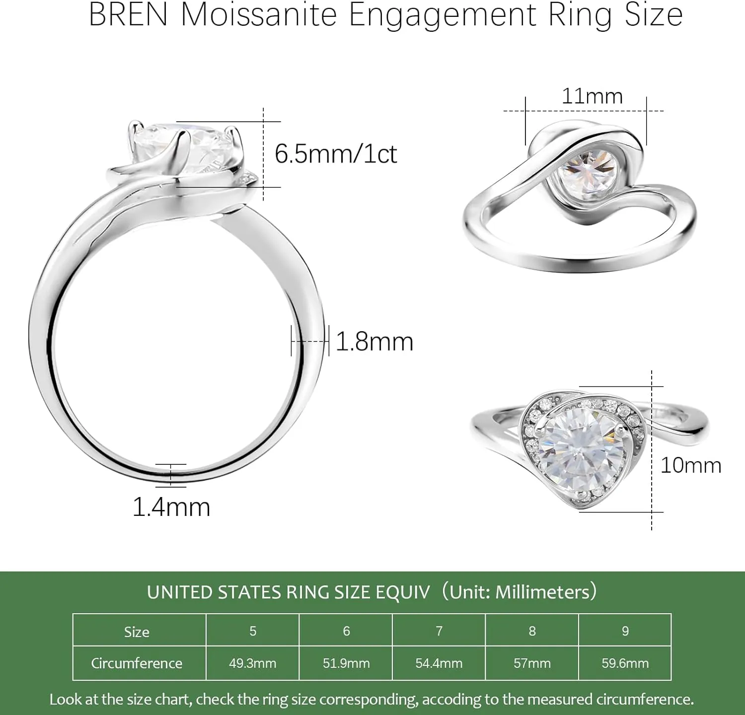 1 CT 2CT Moissanite Enagaement Ring for Women, White Gold Plated 925 Sterling Silver Moissanite Rings, Promise Rings Wedding Band Rings for Women Size 5-10