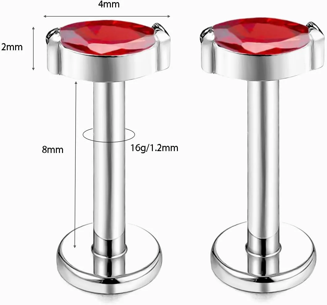 1 pair 16G G23 Titanium Threadless Labret Studs Push-in CZ Labret Lip Cluster Tragus Helix Conch Lobe Rook Cartilage Push Back Sleeper Earring Piercing Jewelry for Men Women