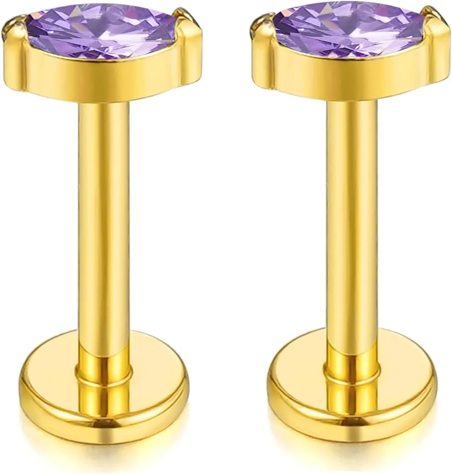 1 pair 16G G23 Titanium Threadless Labret Studs Push-in CZ Labret Lip Cluster Tragus Helix Conch Lobe Rook Cartilage Push Back Sleeper Earring Piercing Jewelry for Men Women