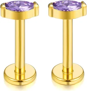 1 pair 16G G23 Titanium Threadless Labret Studs Push-in CZ Labret Lip Cluster Tragus Helix Conch Lobe Rook Cartilage Push Back Sleeper Earring Piercing Jewelry for Men Women
