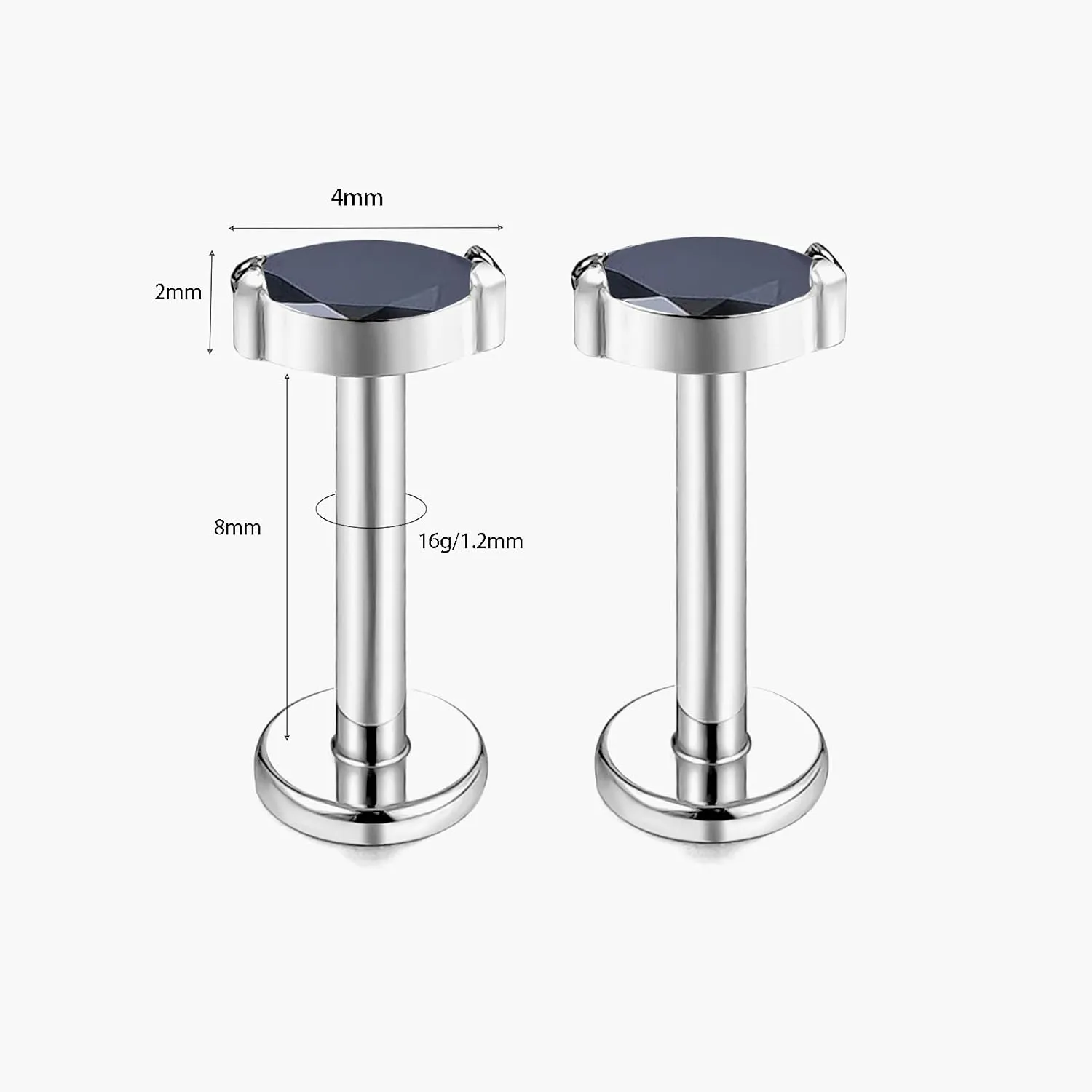 1 pair 16G G23 Titanium Threadless Labret Studs Push-in CZ Labret Lip Cluster Tragus Helix Conch Lobe Rook Cartilage Push Back Sleeper Earring Piercing Jewelry for Men Women