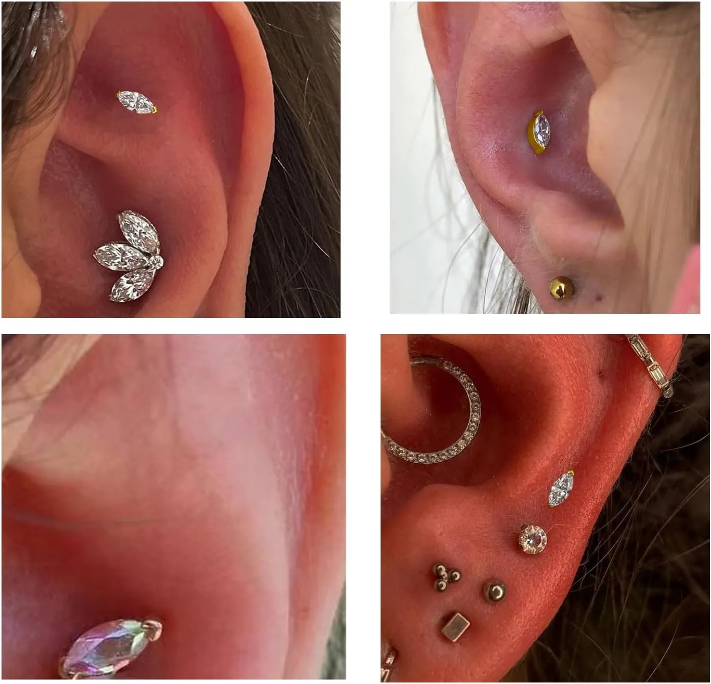 1 pair 16G G23 Titanium Threadless Labret Studs Push-in CZ Labret Lip Cluster Tragus Helix Conch Lobe Rook Cartilage Push Back Sleeper Earring Piercing Jewelry for Men Women