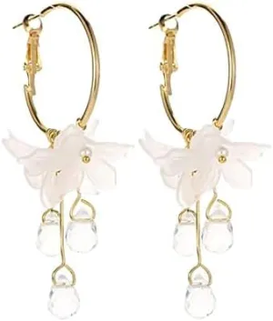 1 pair Elf Ear Cuffs Fairy Earrings Pearl Wing Elven Cuff Wrap Earrings, Ear Clips Ear Crawler Filigree Elven Earrings Wedding Holiday Jewelry Gift (Flower Earrings)