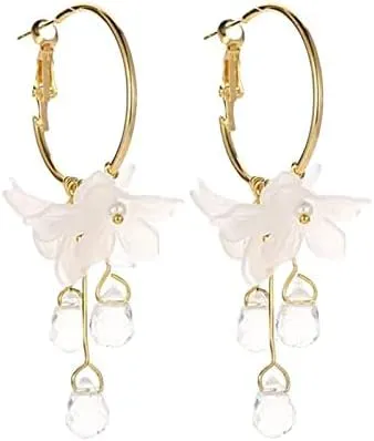 1 pair Elf Ear Cuffs Fairy Earrings Pearl Wing Elven Cuff Wrap Earrings, Ear Clips Ear Crawler Filigree Elven Earrings Wedding Holiday Jewelry Gift (Flower Earrings)