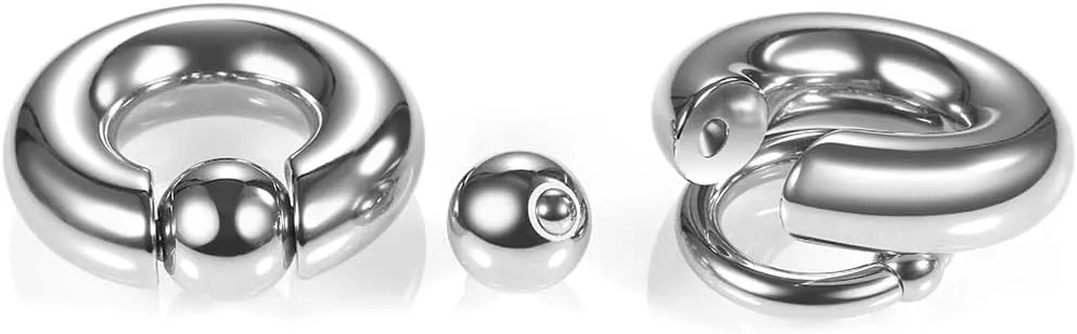 1 PC Silver 12G-8G-6G-4G-2G-0G-00G Stainless Steel Nose Septum Earrings Nipple Captive Bead Ring Spring Ball Rings Tool Surface Piercing Jewelry For Men And Women 12-16mm