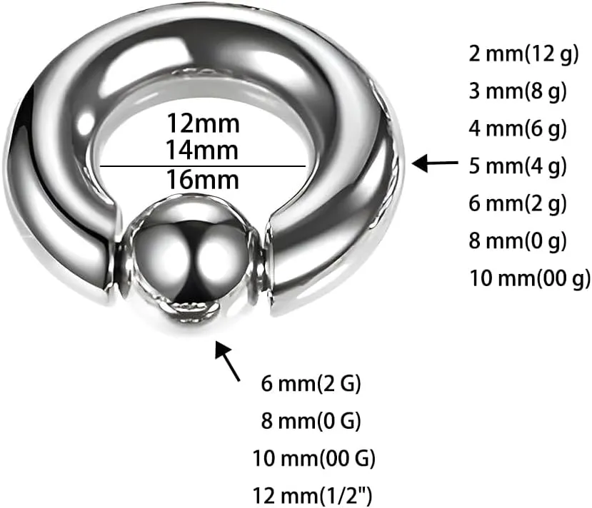1 PC Silver 12G-8G-6G-4G-2G-0G-00G Stainless Steel Nose Septum Earrings Nipple Captive Bead Ring Spring Ball Rings Tool Surface Piercing Jewelry For Men And Women 12-16mm