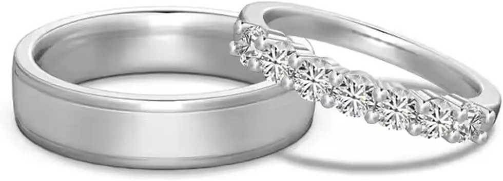10K 14K 18K Gold Custom Couples Wedding Band for Him and Her 2PCS/3PCS Moissanite Wedding Promise Band Ring Set for Couples Size 3-16