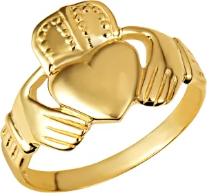 10K and 14K Gold Men's Symbolic Claddagh Ring Available in Yellow, Rose and White Gold with Multiple RingSize