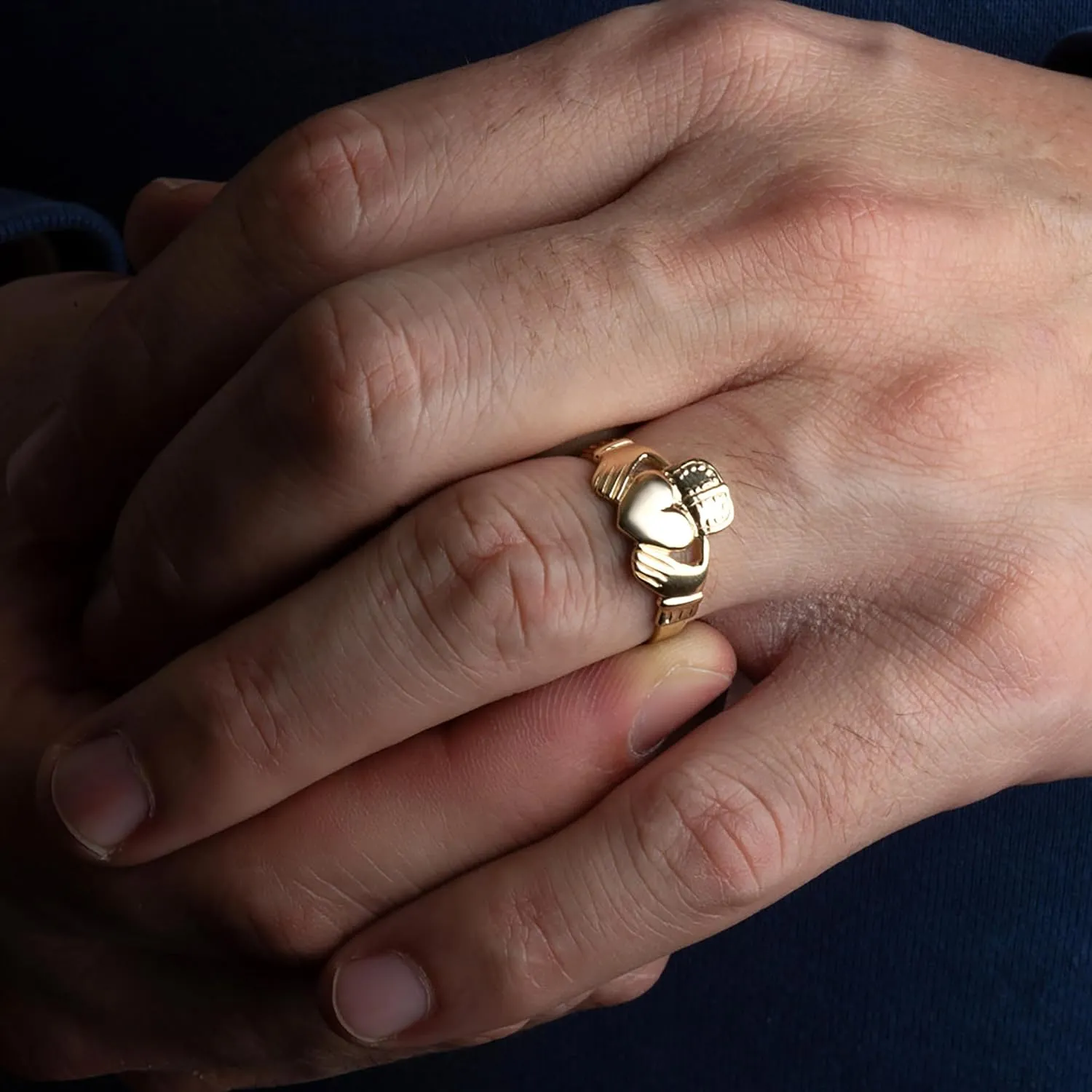 10K and 14K Gold Men's Symbolic Claddagh Ring Available in Yellow, Rose and White Gold with Multiple RingSize