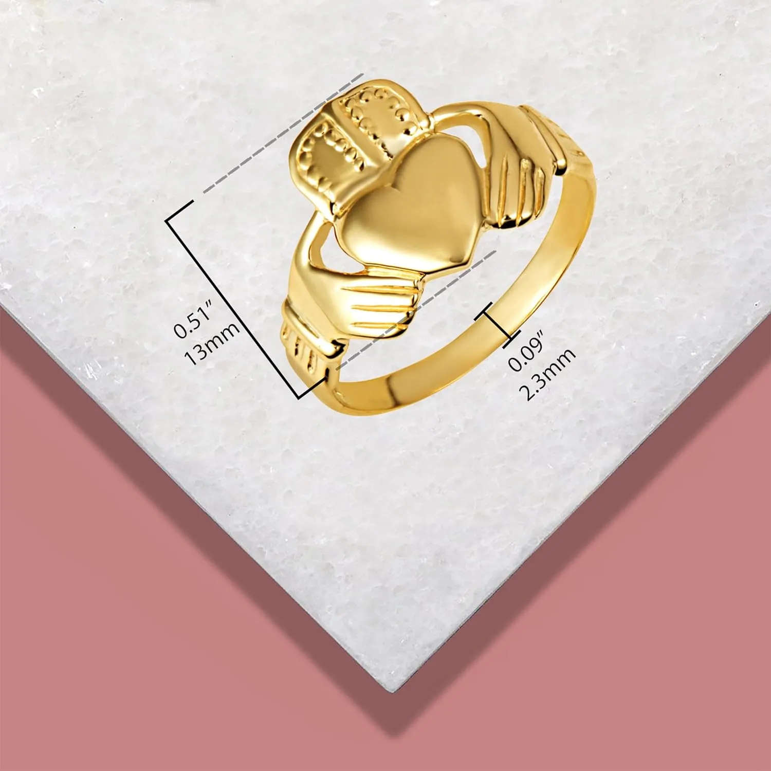10K and 14K Gold Men's Symbolic Claddagh Ring Available in Yellow, Rose and White Gold with Multiple RingSize