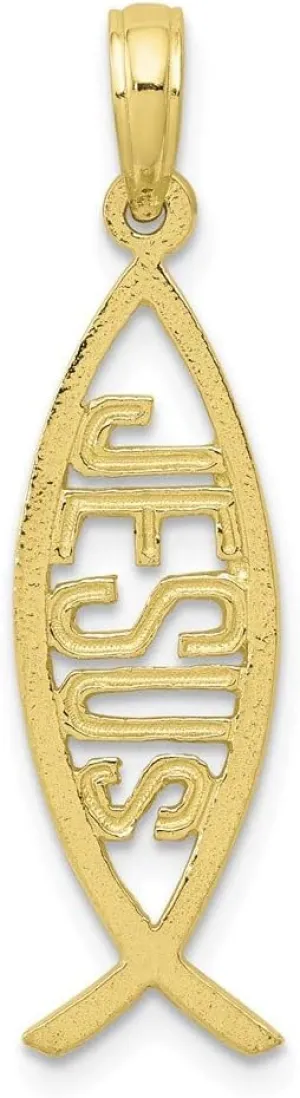 10K Yellow Gold Ichthus Fish with Jesus Pendant (1.26 x 0.31 inches)