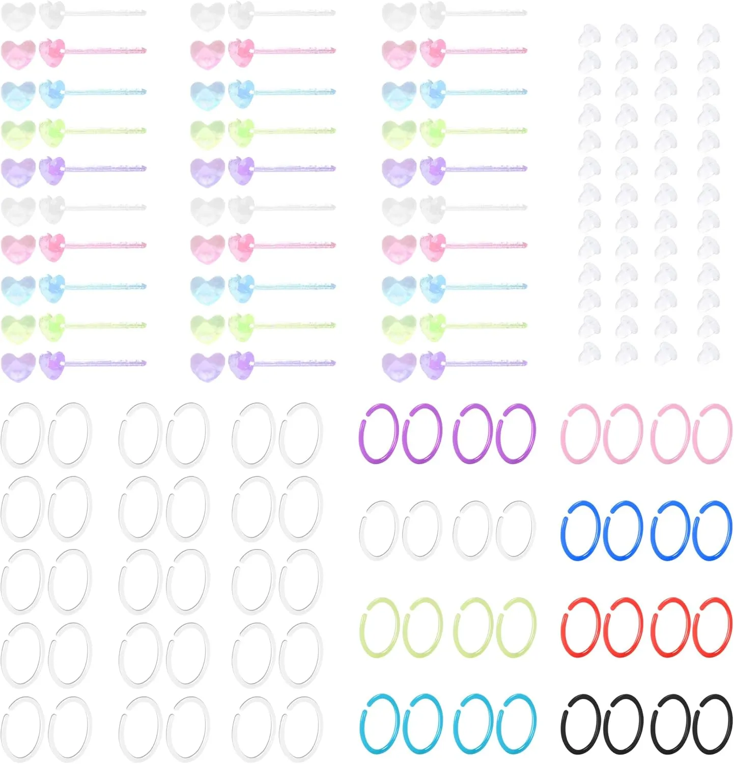 120 Pcs Plastic Earrings for Sensitive Ears Clear Studs for Women Hypoallergenic Hoops Invisible Post Earring for Sports