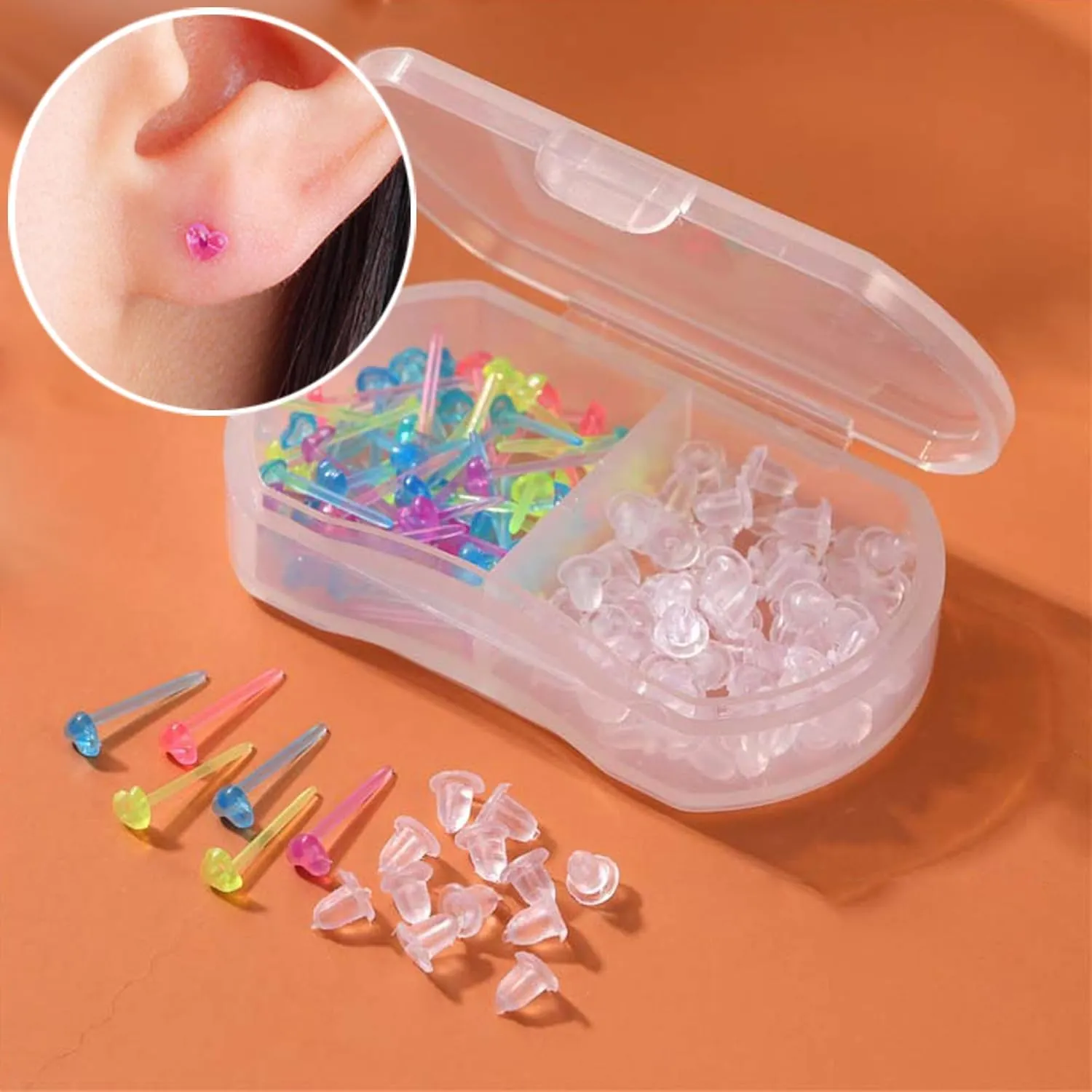 120 Pcs Plastic Earrings for Sensitive Ears Clear Studs for Women Hypoallergenic Hoops Invisible Post Earring for Sports