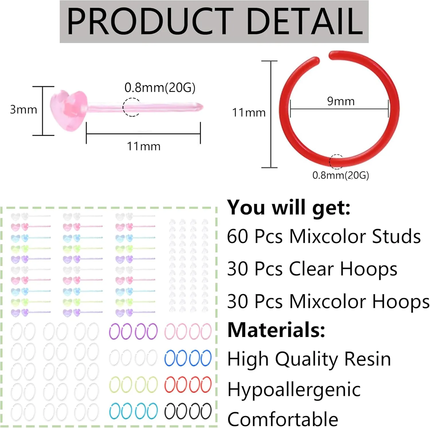 120 Pcs Plastic Earrings for Sensitive Ears Clear Studs for Women Hypoallergenic Hoops Invisible Post Earring for Sports