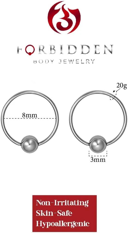 14g-20g Every-Day Solid Titanium Captive Bead Ring Body Piercing Hoops, Nickel Free & Hypoallergenic