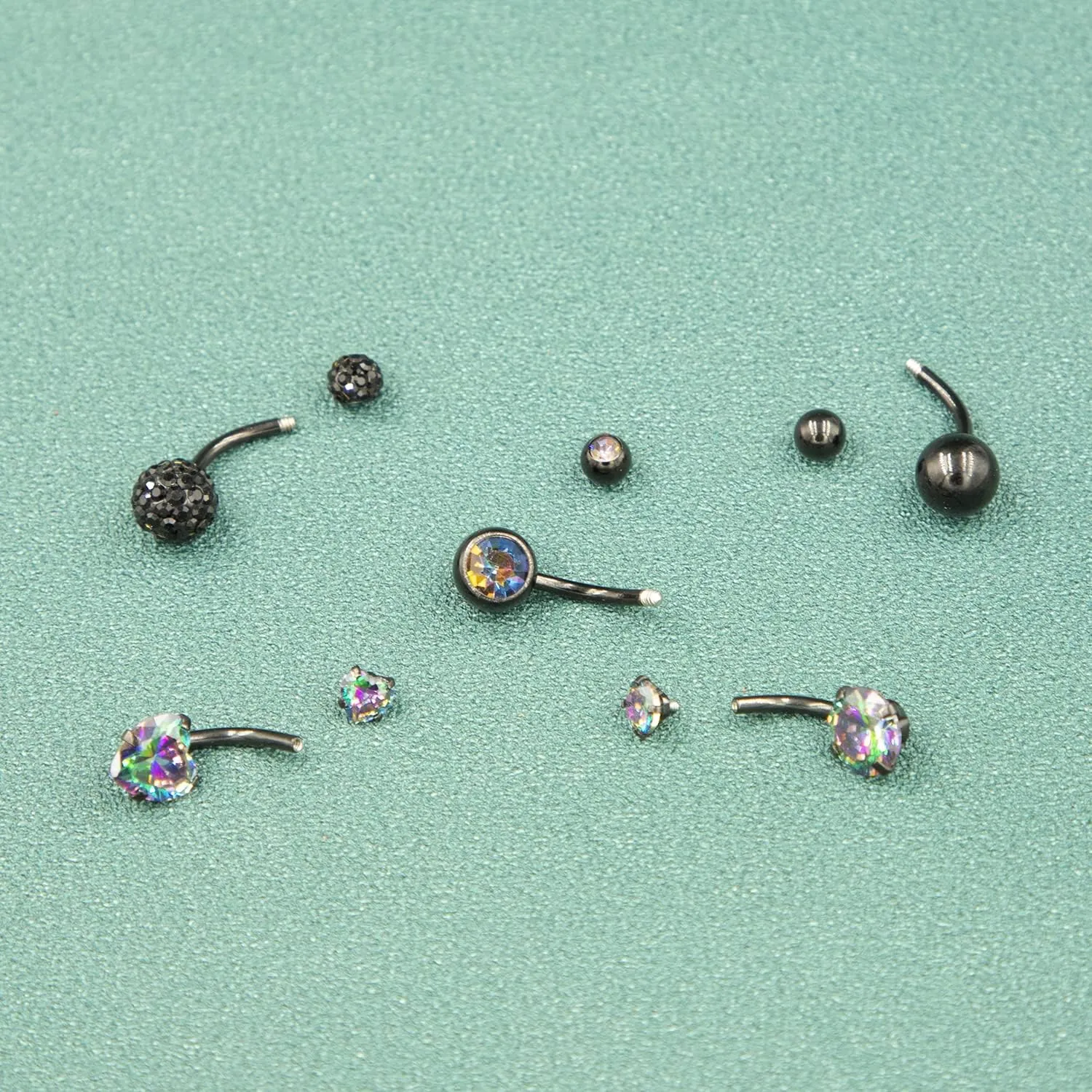 14G Belly Button Ring Stainless Steel Black Navel Ring for Women Clear Round Heart CZ Crystal Belly Bar Body Piercing Internally Threaded Barbell Belly Jewelry Black 5PCS