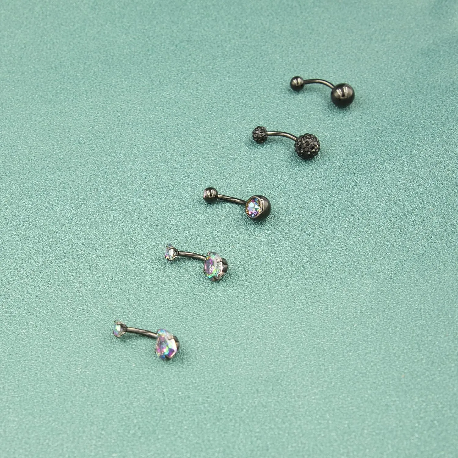 14G Belly Button Ring Stainless Steel Black Navel Ring for Women Clear Round Heart CZ Crystal Belly Bar Body Piercing Internally Threaded Barbell Belly Jewelry Black 5PCS