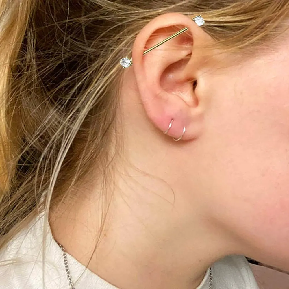 14G CZ Industrial Barbell Earrings for Women Men 316L Stainless Steel Cartilage Conch Helix Earrings 38mm Industrial Bar Industrial Piercing Jewelry
