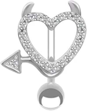14G Devil Heart Reverse Belly Button Ring for Women Stainless Steel Belly Navel Barbell Rings Sparkle Belly Piercing Jewelry