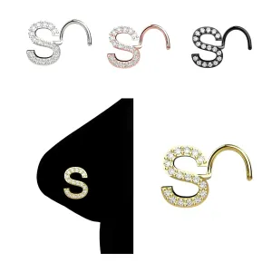 14K 18K 22K Yellow Gold Plated Initial Alphabet S Nose Stud in 925 Sterling Silver Metal with 1mm CZ Gems