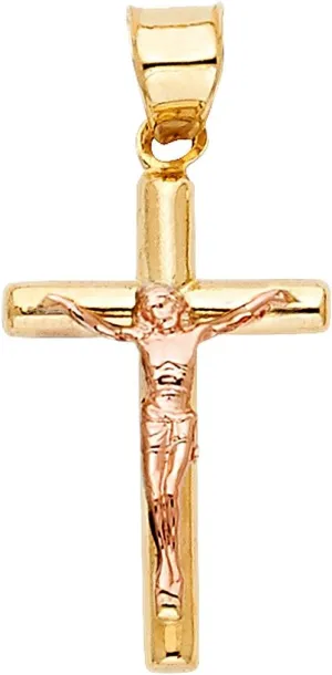 14K 2T Religious Crucifix Pendant | 14K Two Tone Christian Jewelry Jesus Pendant Locket For Men Women | 19 mm x 12 mm Pendant