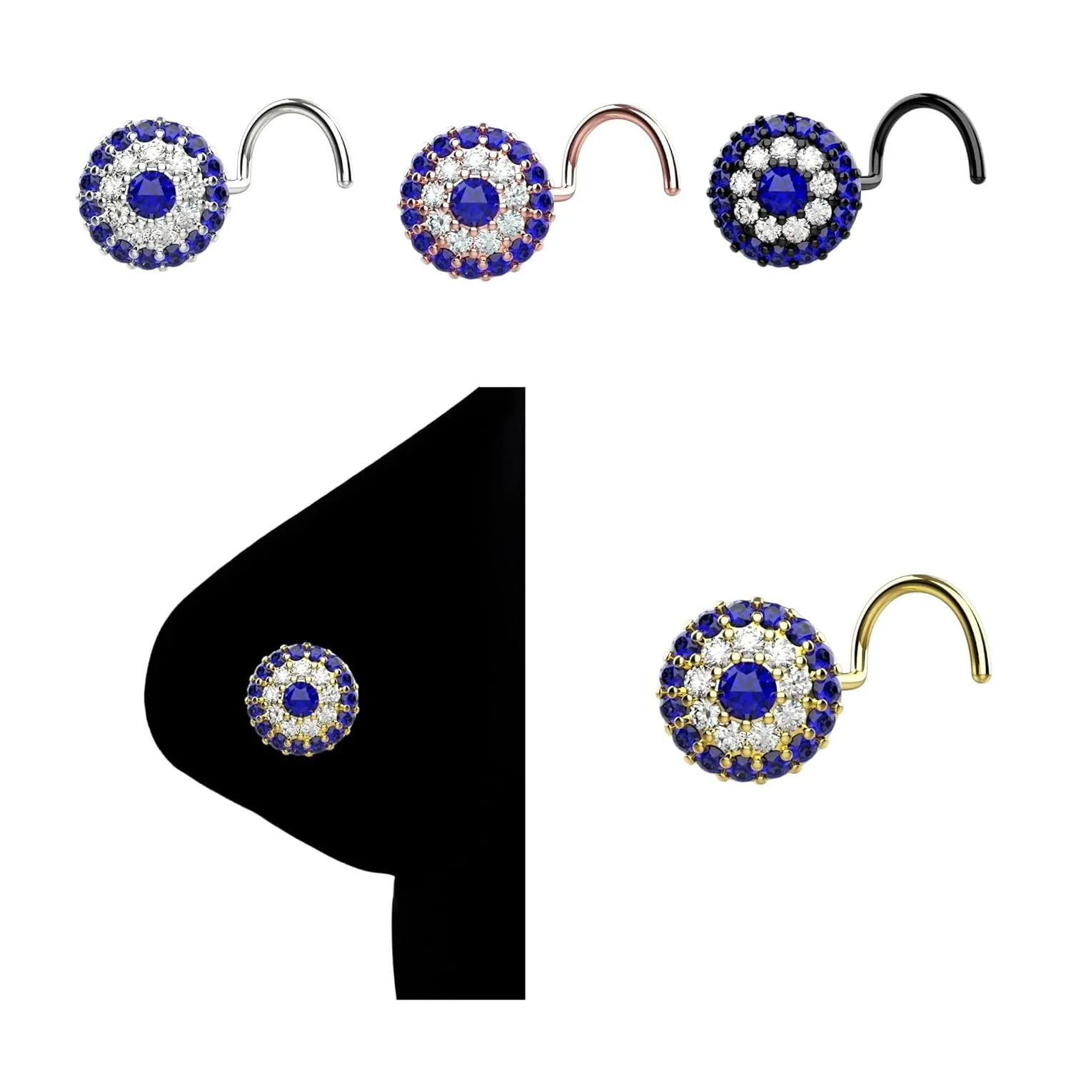 14K Evil Eye Nose Stud Indian Nose Ring 925 Sterling Silver Nose Piercing Nose Screw Nose Jewelry