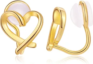 14K Gold Clip On Earrings for Women Cute Hypoallergenic Heart Earrings Non piercing Clip Earrings for Women Dainty Jewelry for Women