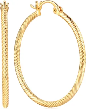14K Gold Hoop Earrings for Women 14K Gold Hoop Earrings Twist Round Large Hoops Earring for Womens Earring 35mm