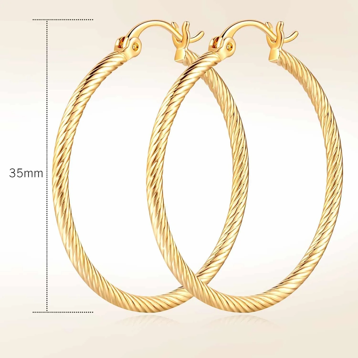 14K Gold Hoop Earrings for Women 14K Gold Hoop Earrings Twist Round Large Hoops Earring for Womens Earring 35mm