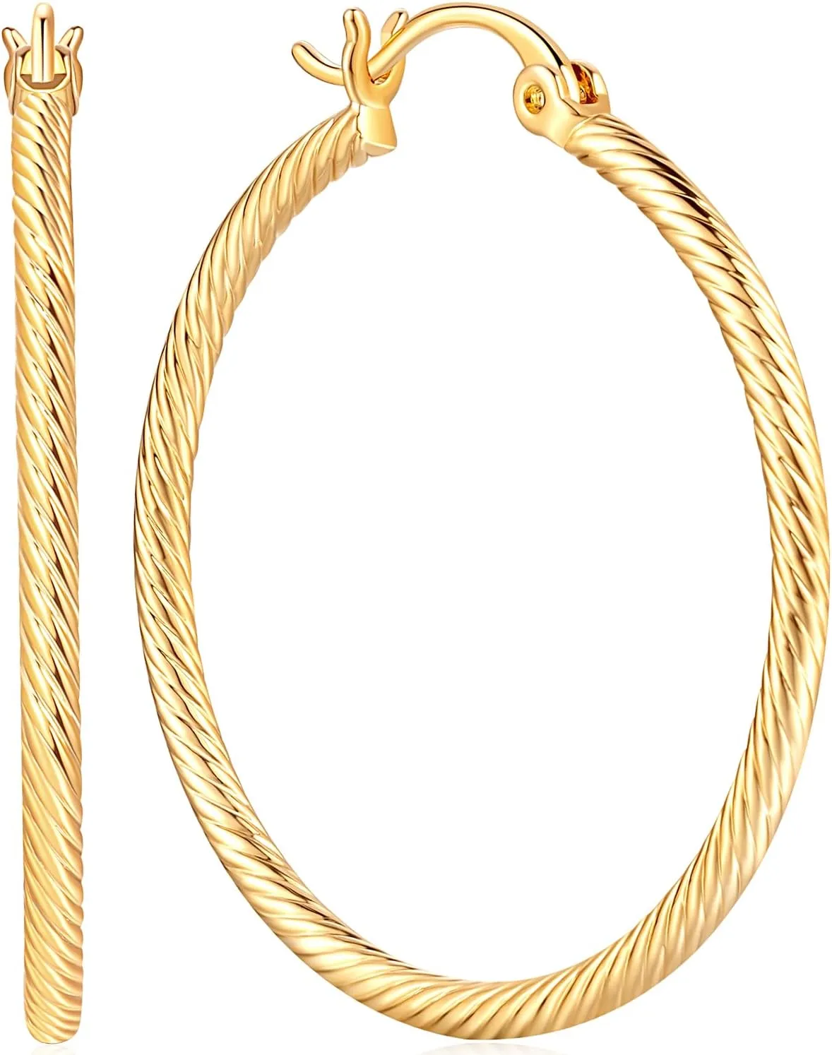 14K Gold Hoop Earrings for Women 14K Gold Hoop Earrings Twist Round Large Hoops Earring for Womens Earring 35mm