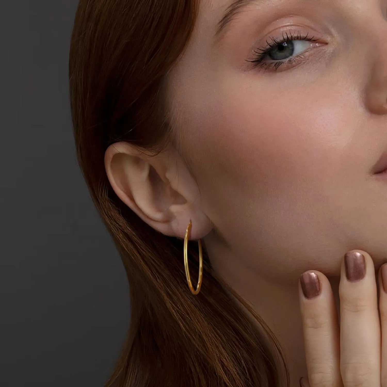 14K Gold Hoop Earrings for Women Gold Hoop Womens Earrings Round-edge Design Minimalist Hoops Earring for Women Hypoallergenic 35mm 45mm