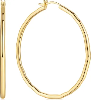 14K Gold Hoop Earrings for Women Gold Hoop Womens Earrings Round-edge Design Minimalist Hoops Earring for Women Hypoallergenic 35mm 45mm
