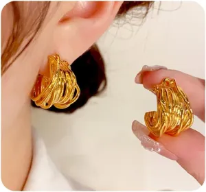 14K Gold Plated Chunky Hoop Earrings for Women,Dainty Trendy Multi-Layered Metal Irregular Earrings Wedding Party Prom Jewelry Statement Earring