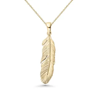 14K Gold Plated Feather Necklace - 14K Gold Plated over 925 Sterling Silver Nature Pendant, Dainty Boho Feather Necklace Jewelry, Delicate Necklace, Necklace Gifts for Her, Jewelry for Women