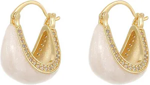 14K Gold Plated Hoop Earrings for Women - Chunky Oval Teardrop Cubic Zirconia Bezel Earrings, Lightweight Hypoallergenic Fashion Earrings, Trendy Gift for Her
