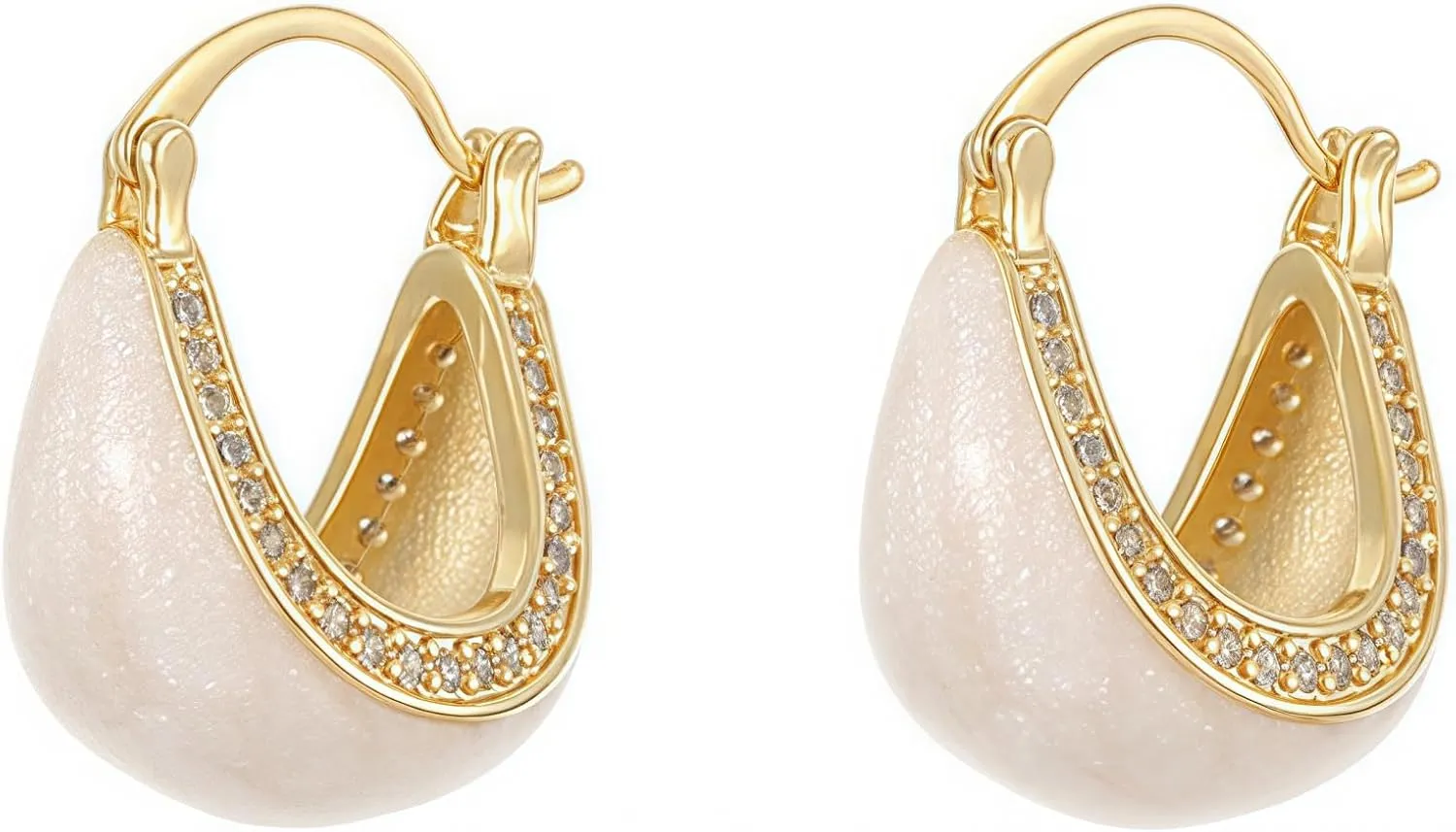 14K Gold Plated Hoop Earrings for Women - Chunky Oval Teardrop Cubic Zirconia Bezel Earrings, Lightweight Hypoallergenic Fashion Earrings, Trendy Gift for Her