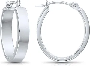 14k Gold Small Oval Flat Hoop Earrings