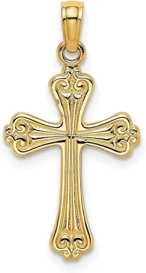 14K Real Yellow Gold Engraved Cross Charm Pendant
