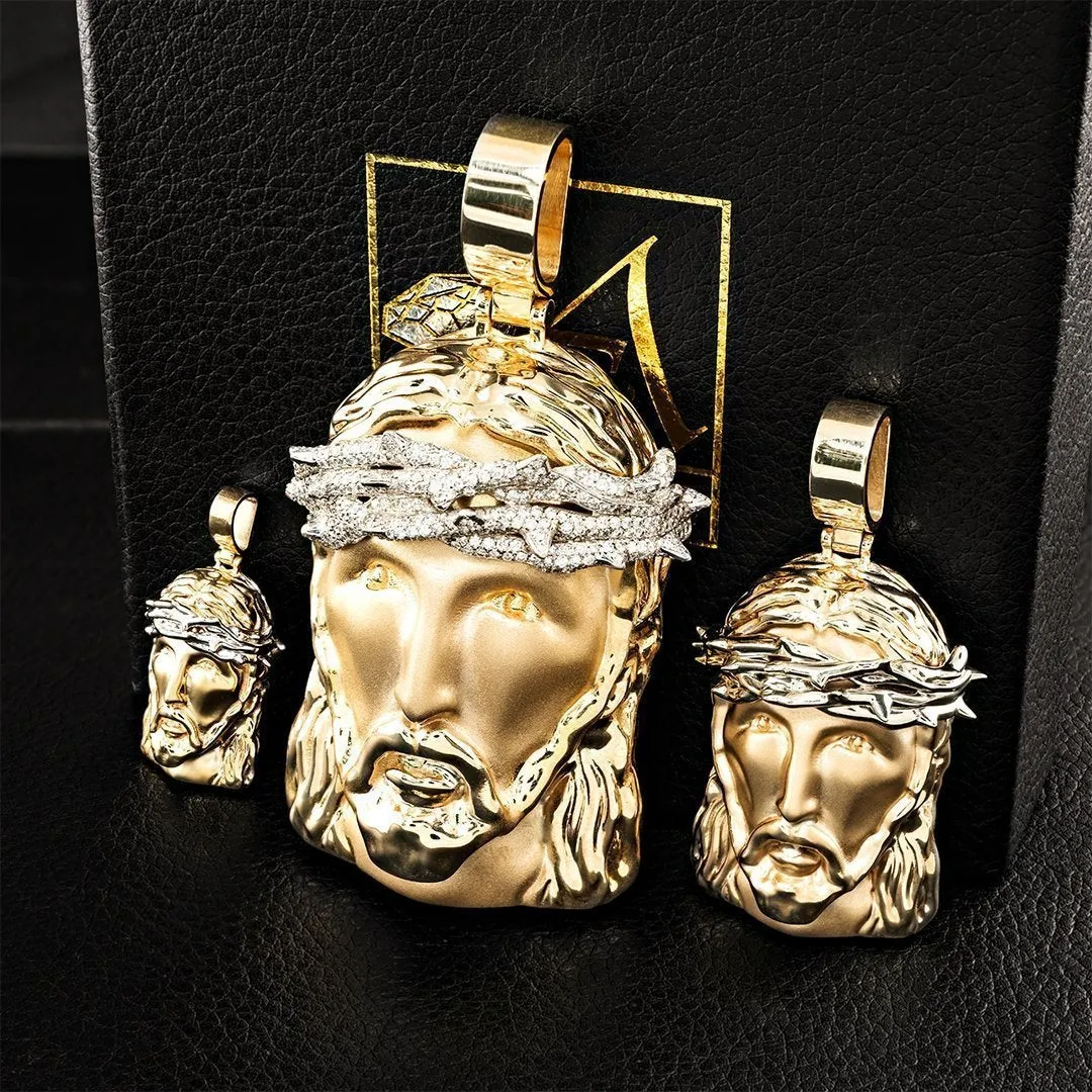 14k Two Tone Gold Jesus Head Pendant