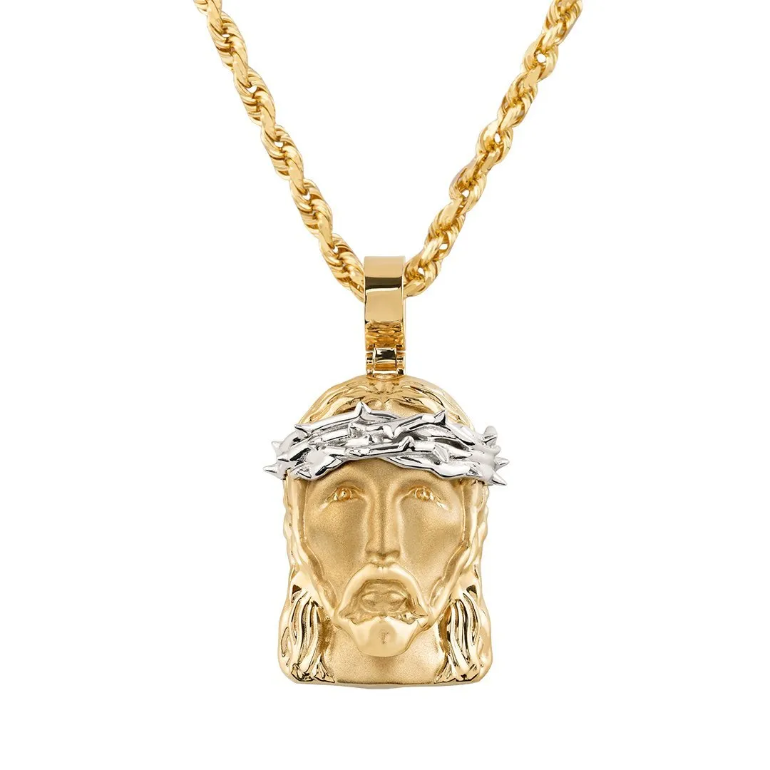 14k Two Tone Gold Jesus Head Pendant