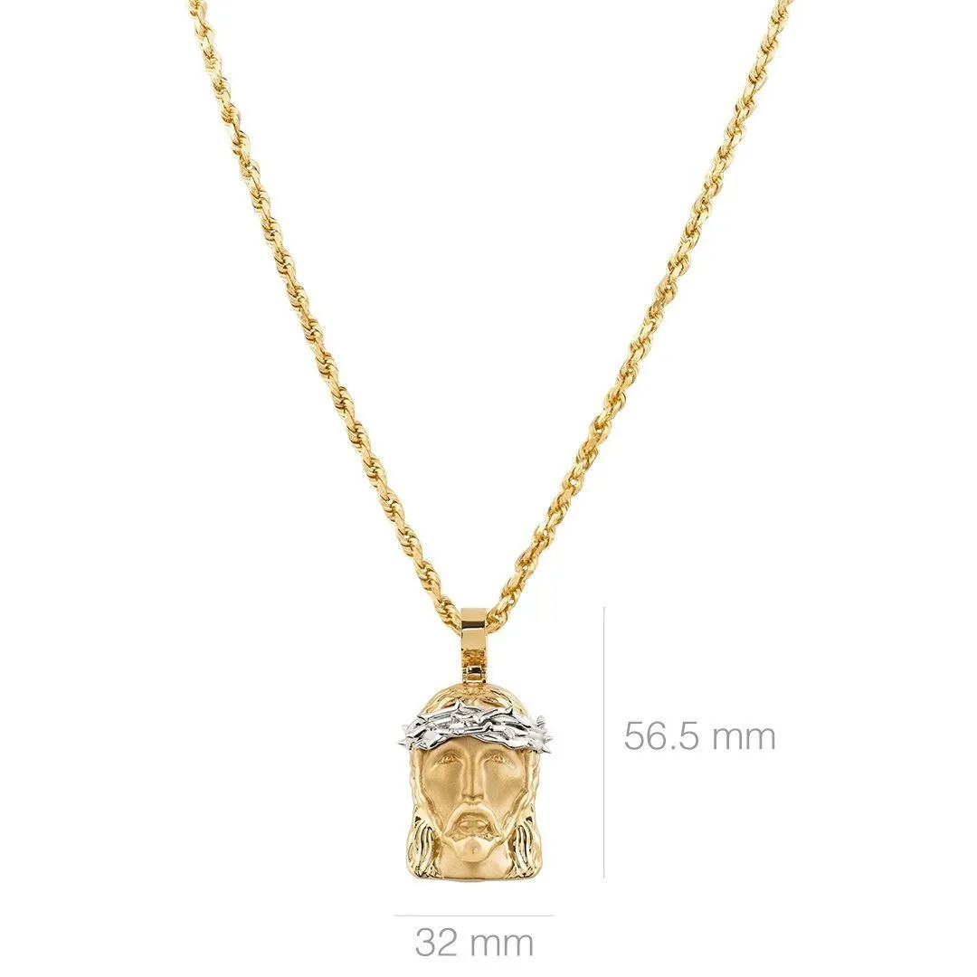 14k Two Tone Gold Jesus Head Pendant