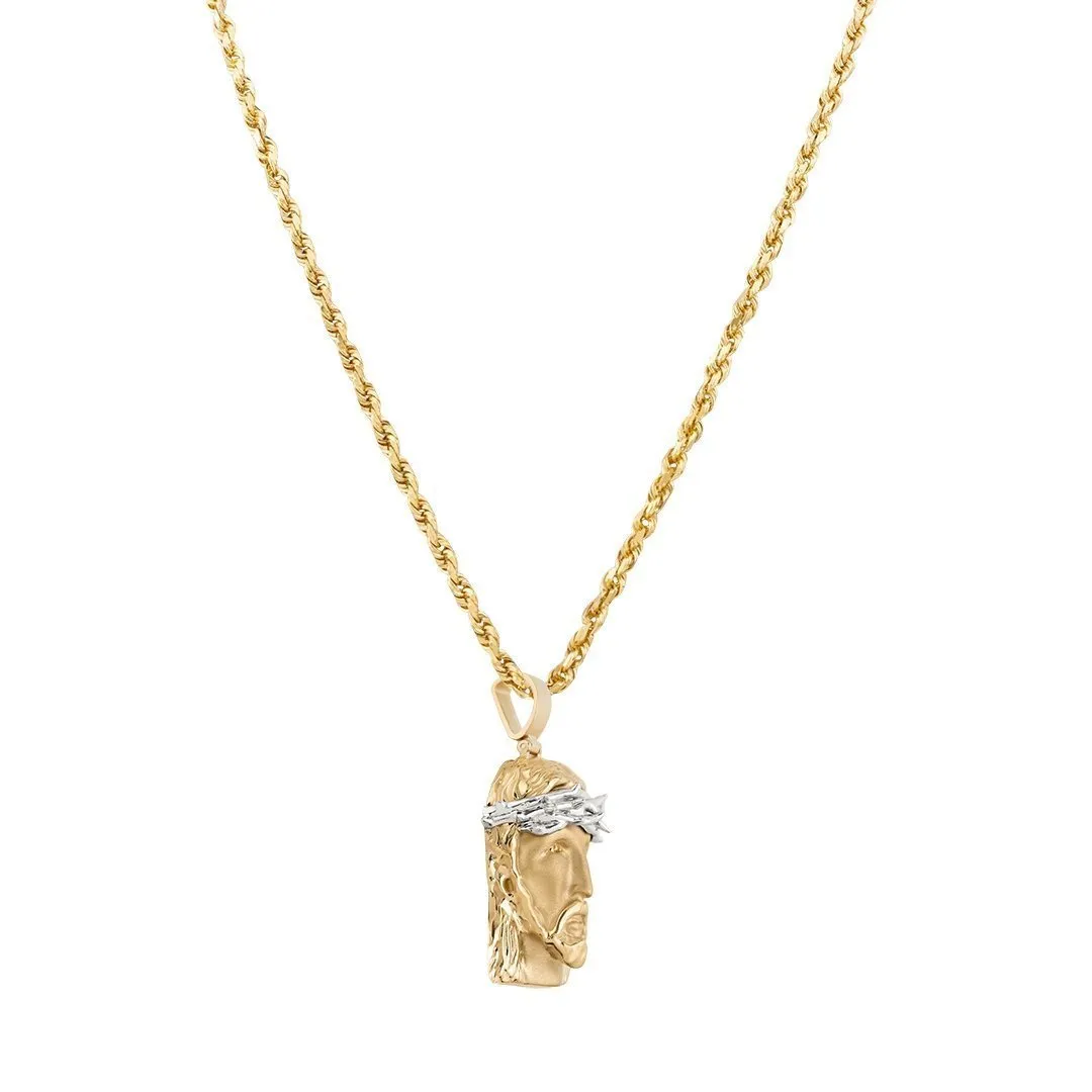 14k Two Tone Gold Jesus Head Pendant