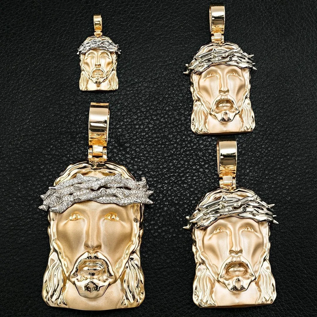14k Two Tone Gold Jesus Head Pendant