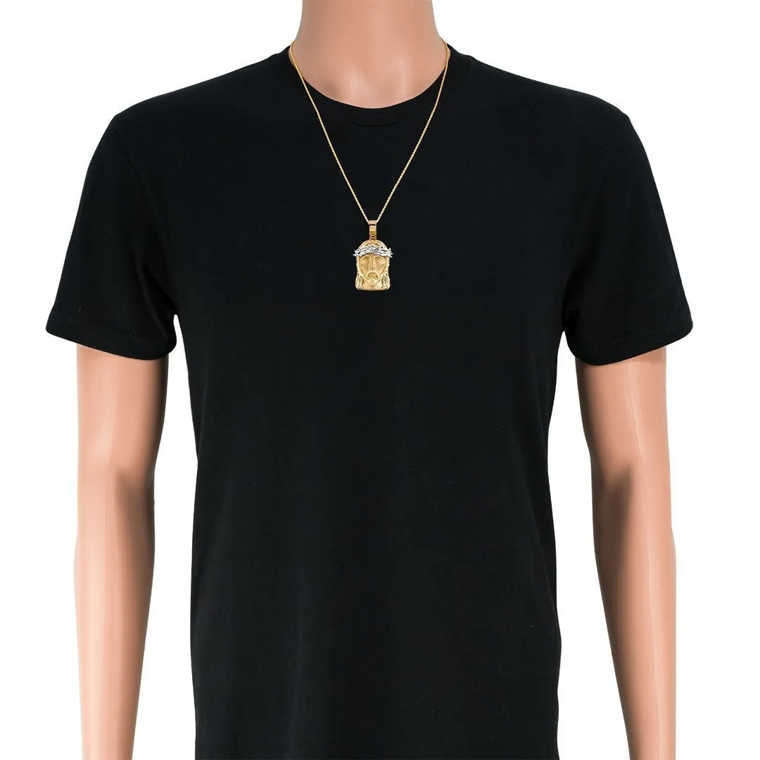 14k Two Tone Gold Jesus Head Pendant