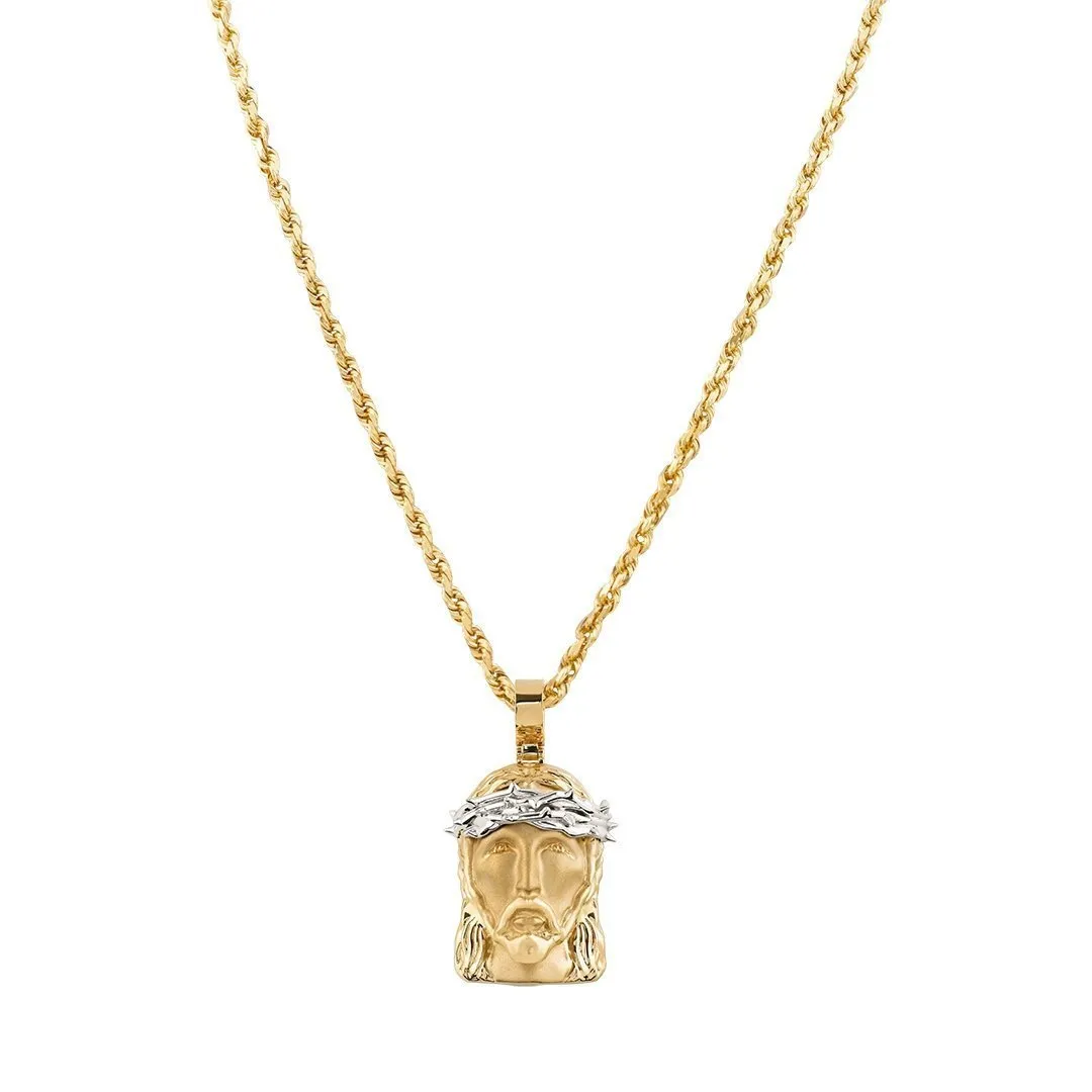 14k Two Tone Gold Jesus Head Pendant