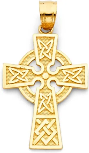 14K Yellow Gold Celtic Religious Cross Pendant - Crucifix Charm Polish Finish - Handmade Spiritual Symbol - Gold Stamped Fine Jewelry - Great Gift for Men & Women for Occasions, 26 x 20 mm, 2.0 gms