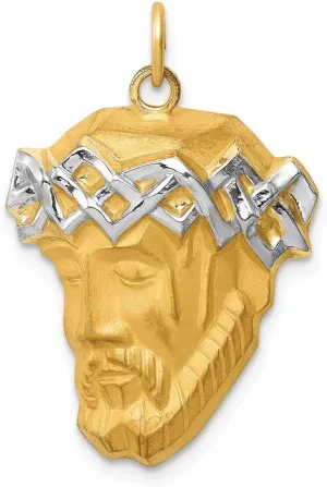 14K Yellow Gold Hollow Polished Satin Rhodium-Plated Large Jesus Medal Pendant