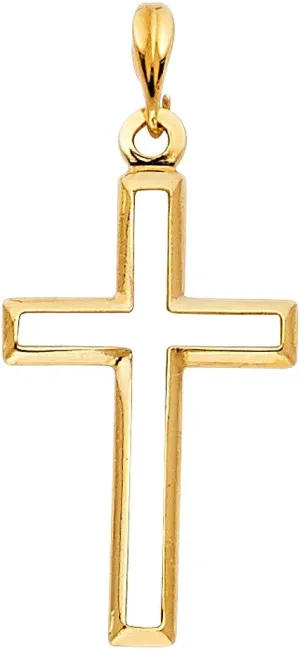 14K Yellow Gold Opening Religious Cross Pendant - Crucifix Charm Polish Finish - Handmade Spiritual Symbol - Gold Stamped Fine Jewelry - Great Gift for Men & Women for Occasions, 22 x 14 mm, 0.4 gms